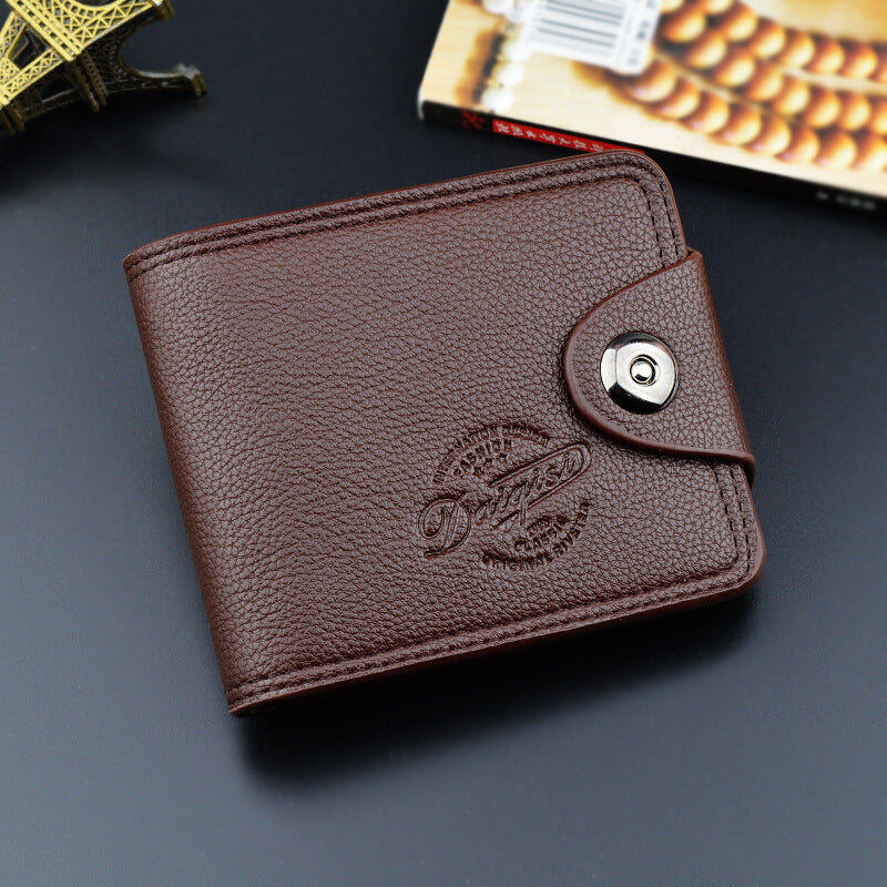 New Men's Wallet, Men's Short Wallet, Fashionable European and American Magnetic Buckle Multi-Card Slot Card Holder, Large Capacity Pebbled Wallet