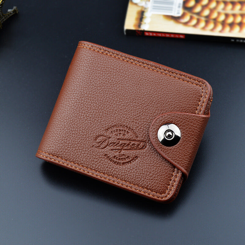 New Men's Wallet, Men's Short Wallet, Fashionable European and American Magnetic Buckle Multi-Card Slot Card Holder, Large Capacity Pebbled Wallet