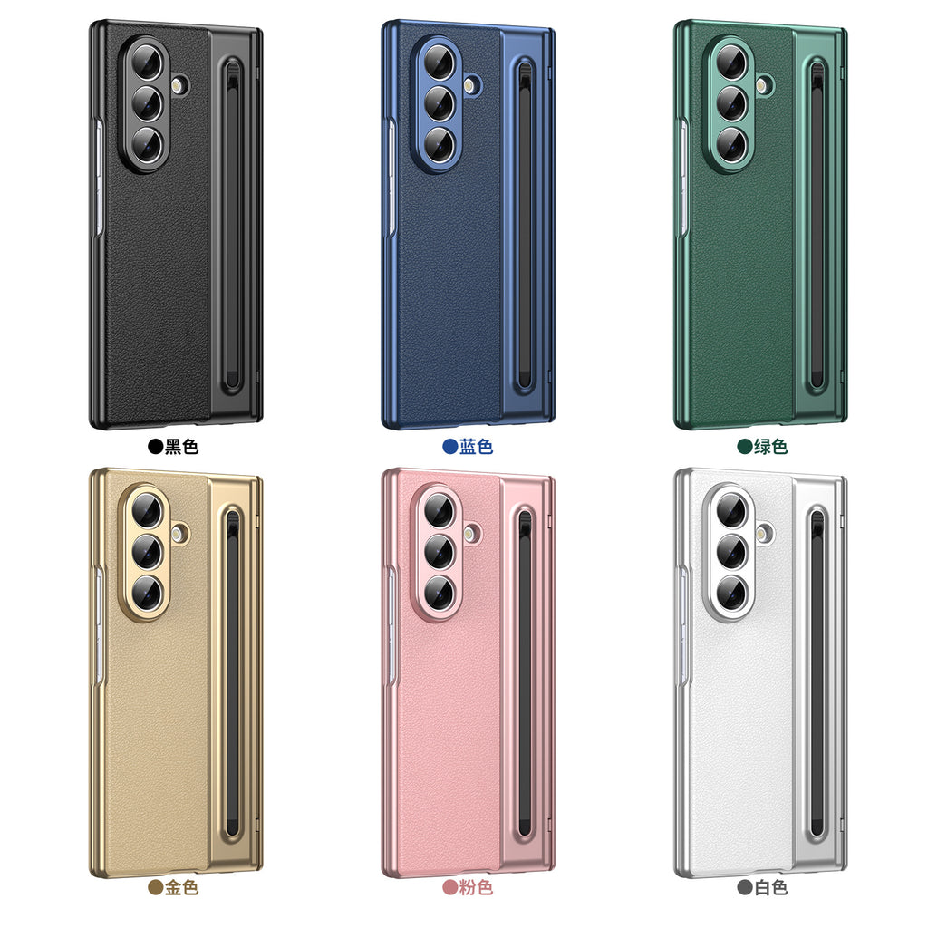Suitable for Samsung Z Fold8 Ultra Gold Armor Pen Slot Folding Phone Case Plain Leather Shockproof 7/6 Case Film Protective Cover