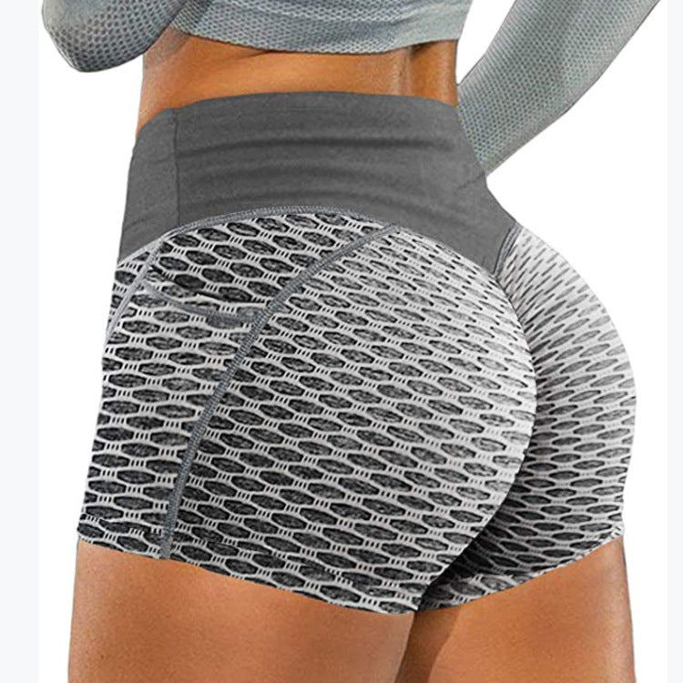 European and American plus size Honeycomb Yoga Shorts Women's Sports Jacquard Triple Pants Honeycomb Pocket Fitness Yoga Shorts