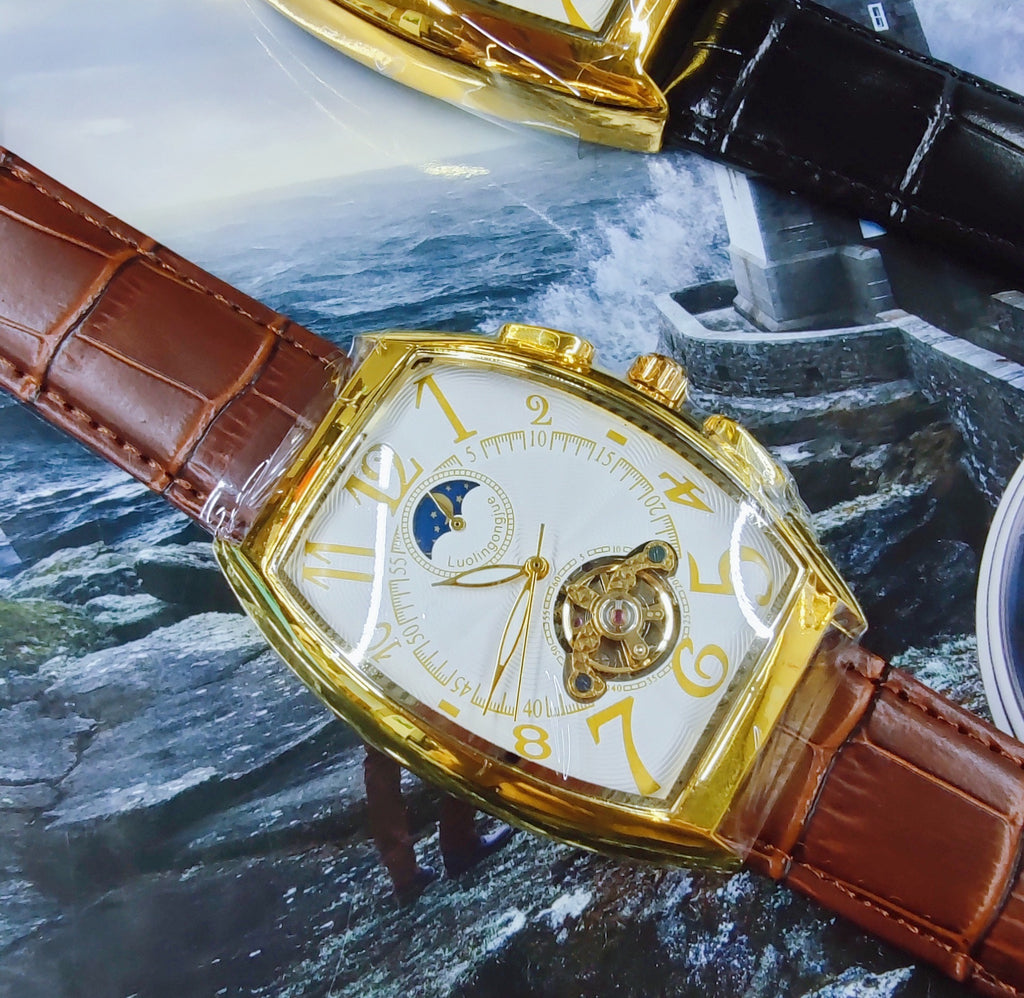 Barrel Type Fully Automatic Wheel Hollow Mechanical Watch Men's Business Simple Fashion Multifunctional Watch Wholesale