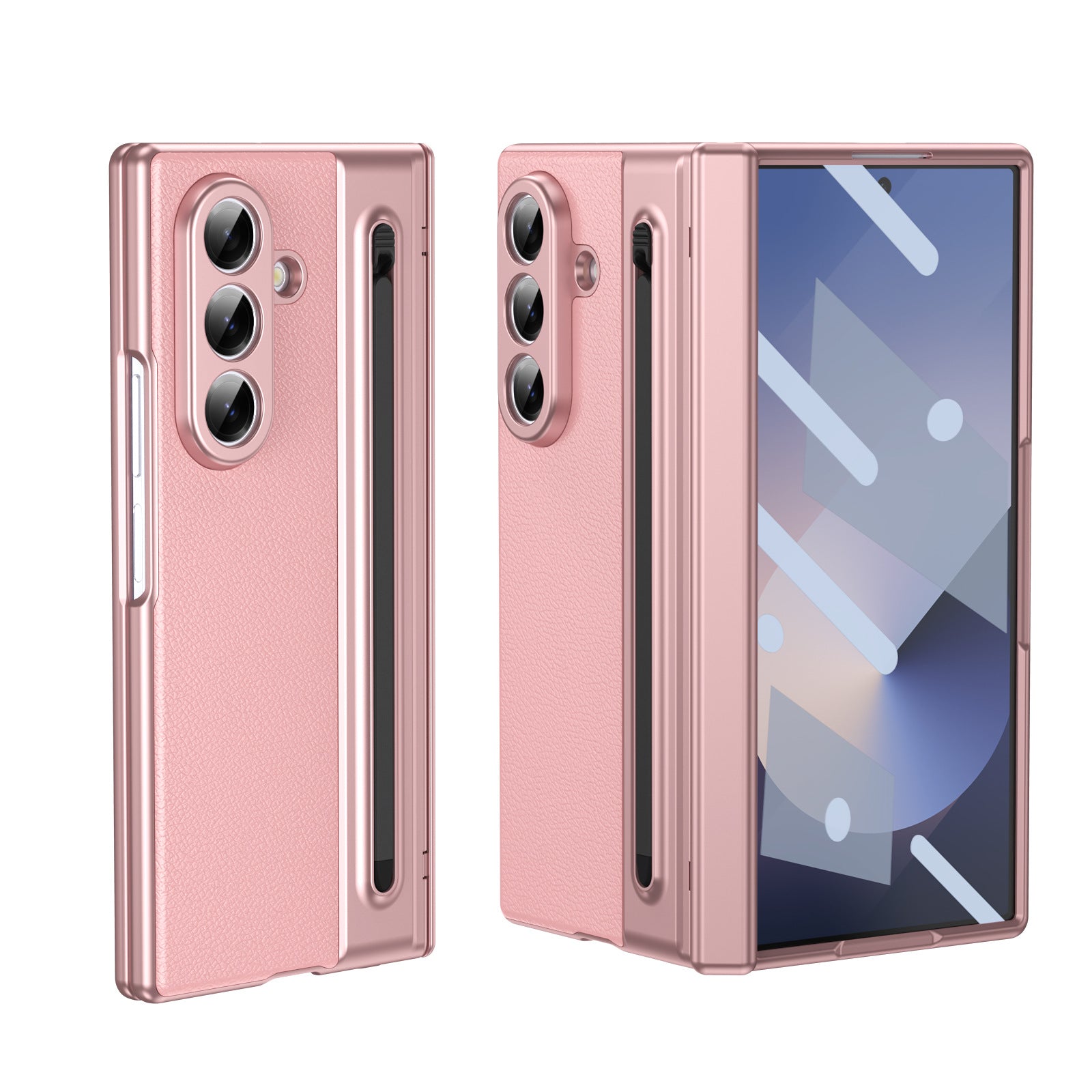 Suitable for Samsung Z Fold8 Ultra Gold Armor Pen Slot Folding Phone Case Plain Leather Shockproof 7/6 Case Film Protective Cover