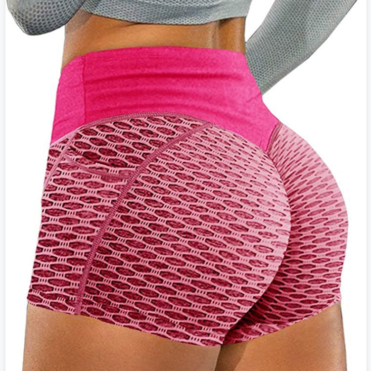 European and American plus size Honeycomb Yoga Shorts Women's Sports Jacquard Triple Pants Honeycomb Pocket Fitness Yoga Shorts