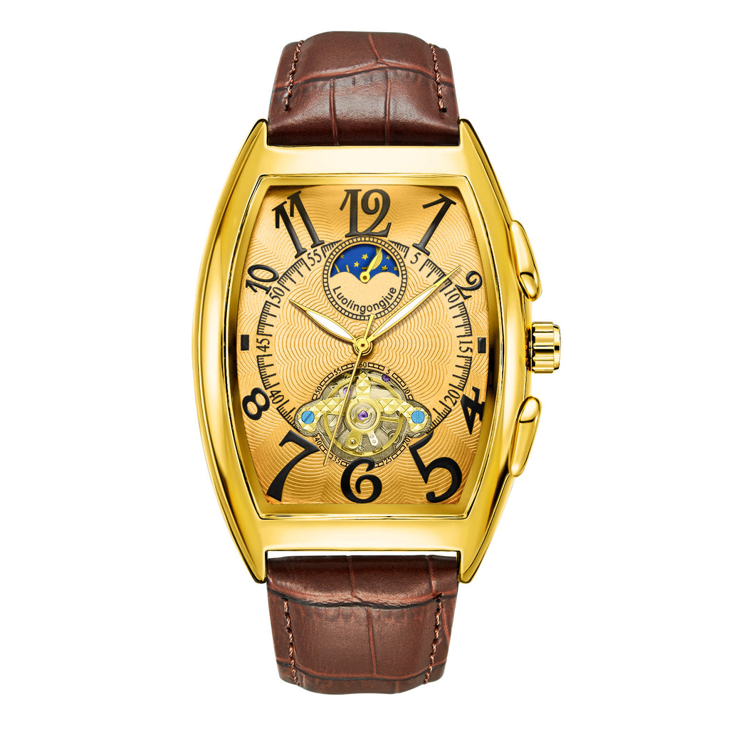Barrel Type Fully Automatic Wheel Hollow Mechanical Watch Men's Business Simple Fashion Multifunctional Watch Wholesale