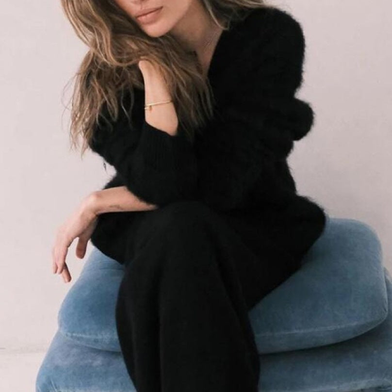 Cross-Border Imitation Mink Knitted Sweater Cardigan European and American Style 2026 Autumn and Winter Lazy Loose Long-Sleeved V-Neck Solid Color Coat for Women