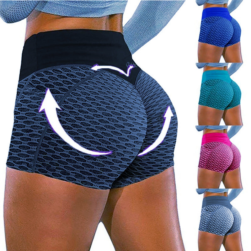 European and American plus size Honeycomb Yoga Shorts Women's Sports Jacquard Triple Pants Honeycomb Pocket Fitness Yoga Shorts